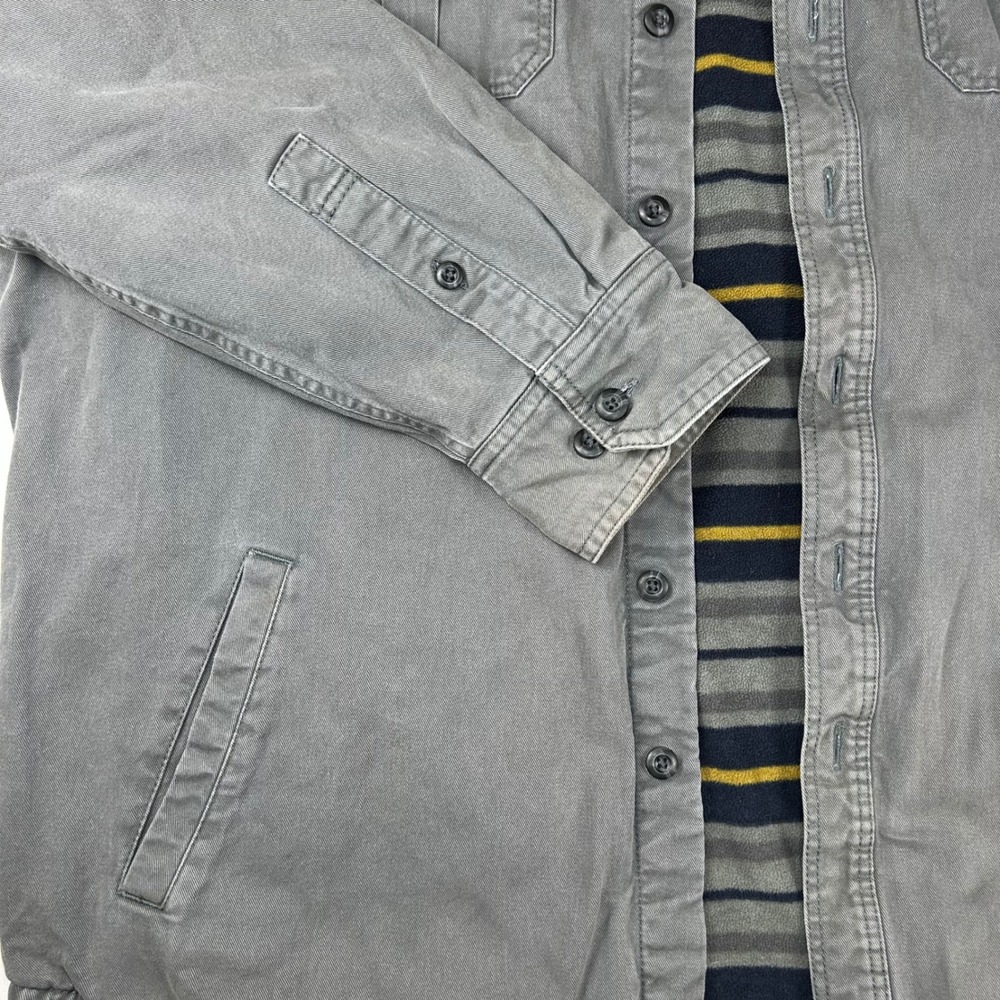 Eddie‎ Bauer Mens Tall Fleece Lined Cotton Twill Shirt Jacket Grey Stripe TL - Picture 4 of 14